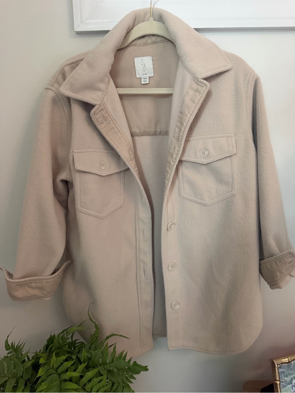 Light Beige Women's Button-Front Shaket Coat